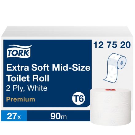 Tork Soft Mid-size toalettpapír T6 Premium fehér, 2 rétegű, 9,9 cm/90 m SCA127520