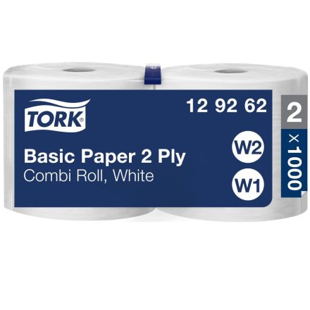 Tork általános papír 2 rétegű, kombi tekercses W1/W2 2r, fehér 2x350m SCA129262