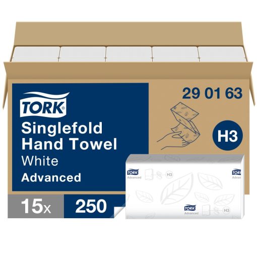 Tork Advanced Singlefold Z hajtogatott kéztörlő, soft H3 2 r, fehér, 15x250lap SCA290163